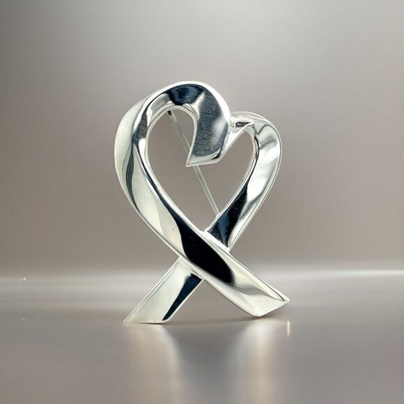 Tiffany & Co Estate Heart Brooch Pin Sterling Silver TIF653 - Picture 1 of 12